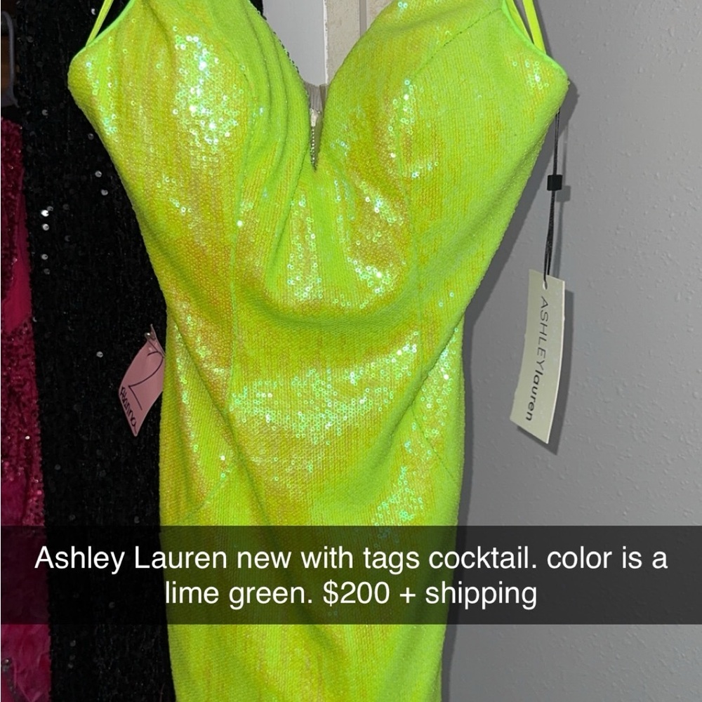 Ashley Lauren Lime Green Sequin Mini Dress
